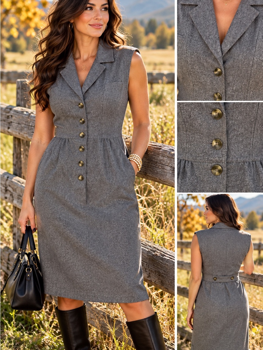 Vintage Traina New York Gray Wool Sleeveless Button Front Dress Size 12